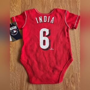MLB Cincinnati Reds Baby Jersey 3-6 Months 'INDIA' #6 Bodysuit NWT Red
